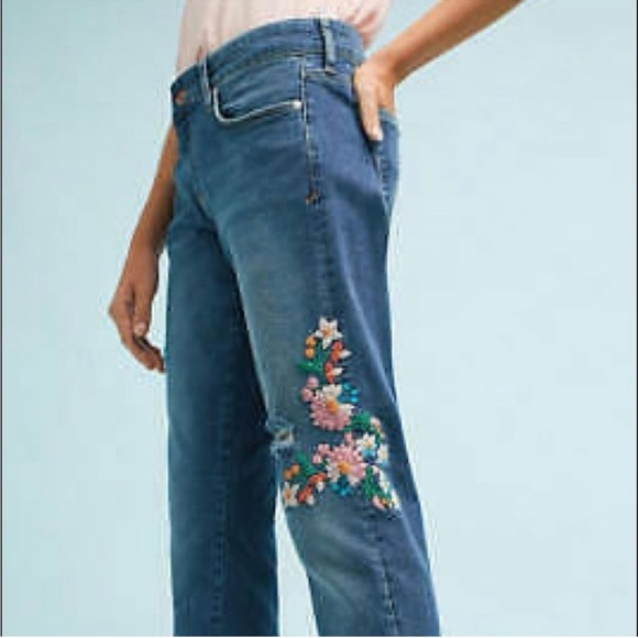 Pilcro and the Letterpress Blue Jeans with Floral Embroidery Cotton Size 5/27 - Picture 2 of 16